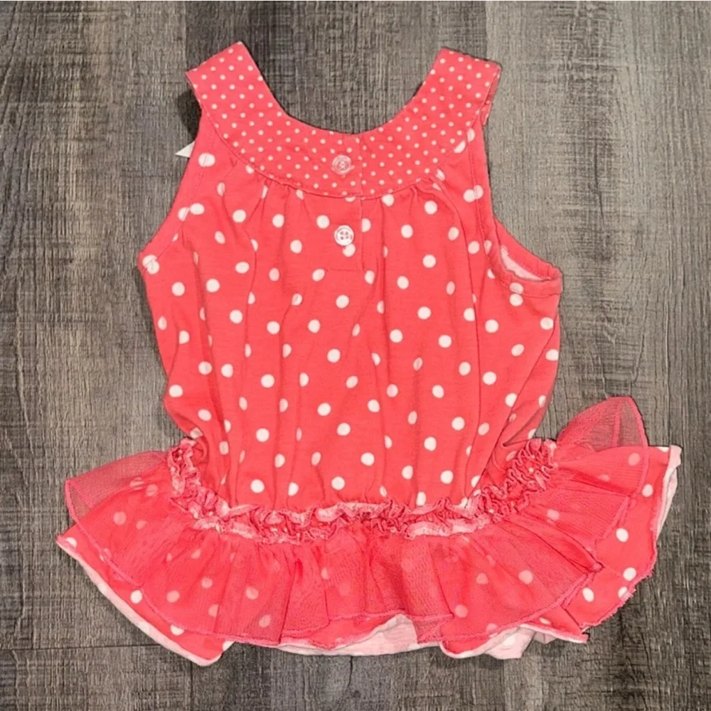 💞 Toddler Girls Size 4T Salmon Pink Tutu Tunic Top with Polka Dots & Ruffles